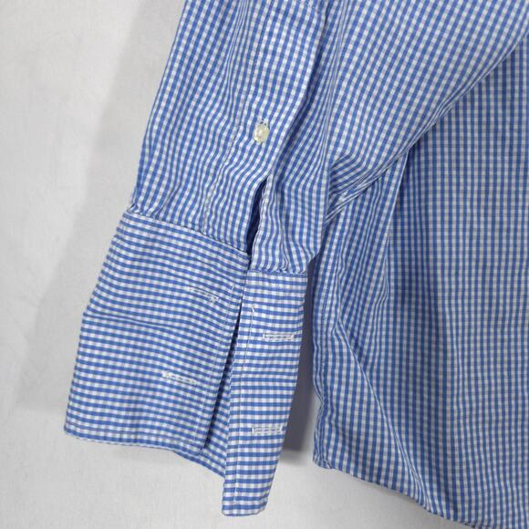 Vintage Brooks Brothers Makers Dress Shirt Mens 17.5-34 Blue Check French Cuff - Picture 6 of 13